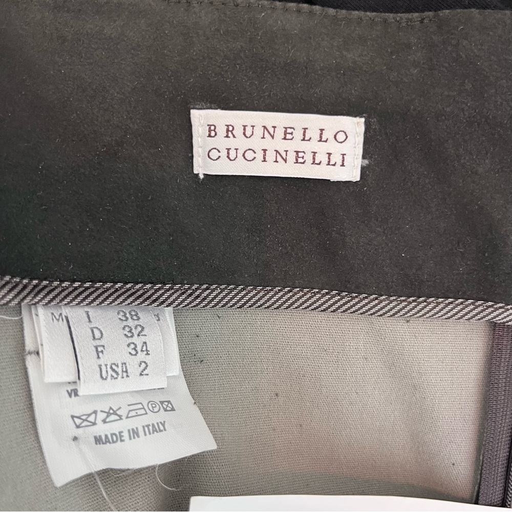 BRUNELLO CUCINELLI Leather Skirt US 2 Brown Stretch Ruched Women’s 2K Suede - Picture 11 of 13